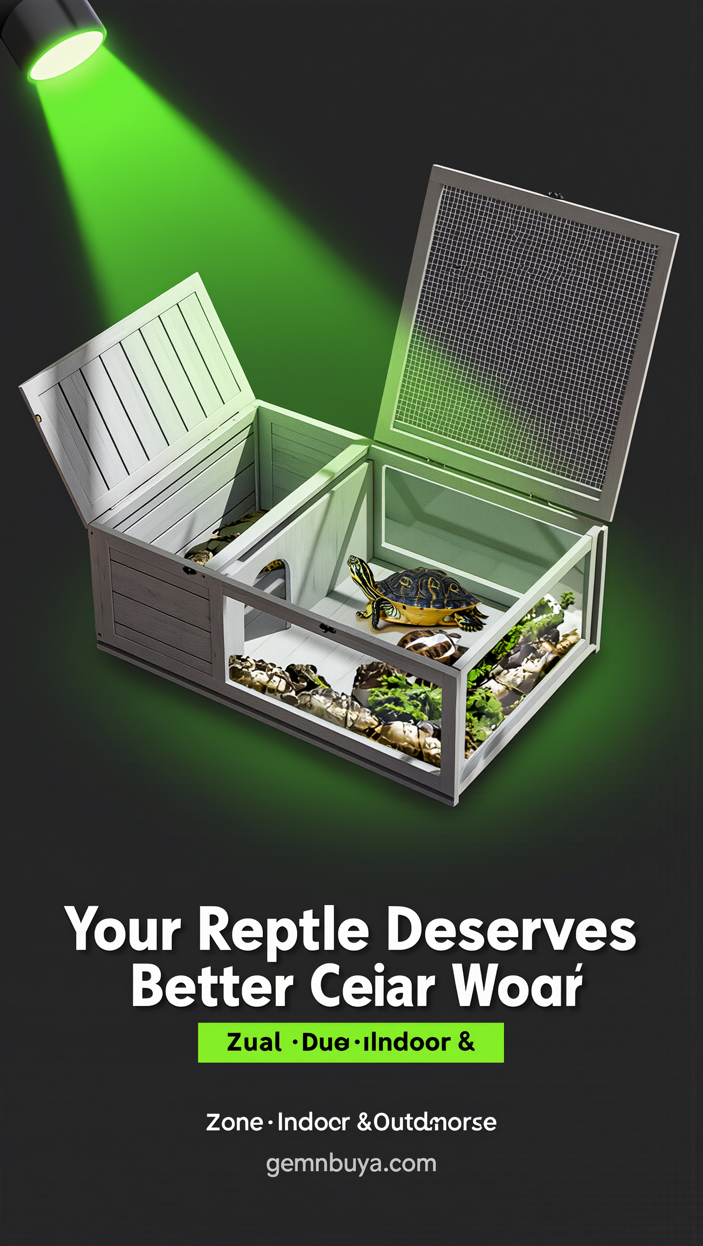 The Wild Den — Wooden Reptile Enclosure with 3-Window Panoramic View | For Turtles, Guinea Pigs, Lizards & Snakes
