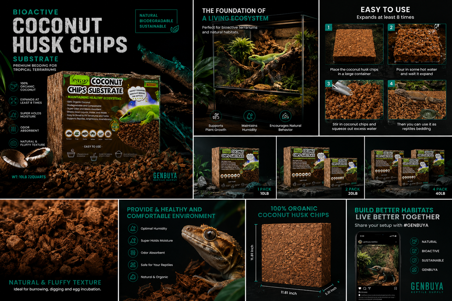 Bioactive Coco Husk Substrate | Premium Reptile Bedding for Tropical Terrariums