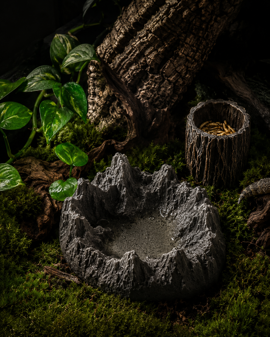 Terrain Log Bowl | Naturalistic Food & Water Dish for Lizards, Geckos & Snakes