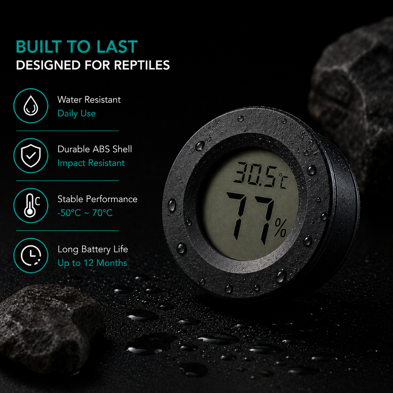 Digital Reptile Thermometer & Hygrometer | LCD Temperature & Humidity Monitor