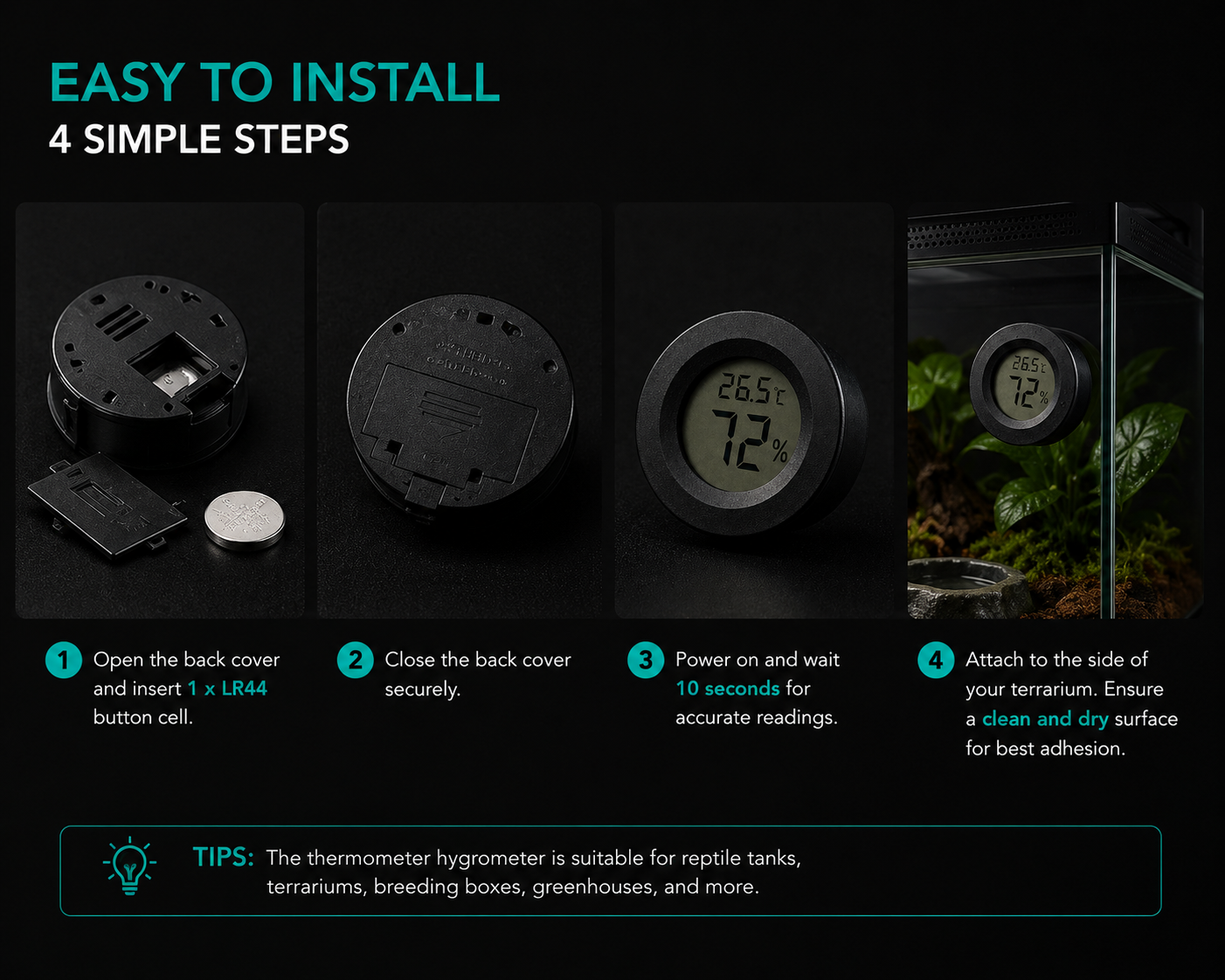 Digital Reptile Thermometer & Hygrometer | LCD Temperature & Humidity Monitor