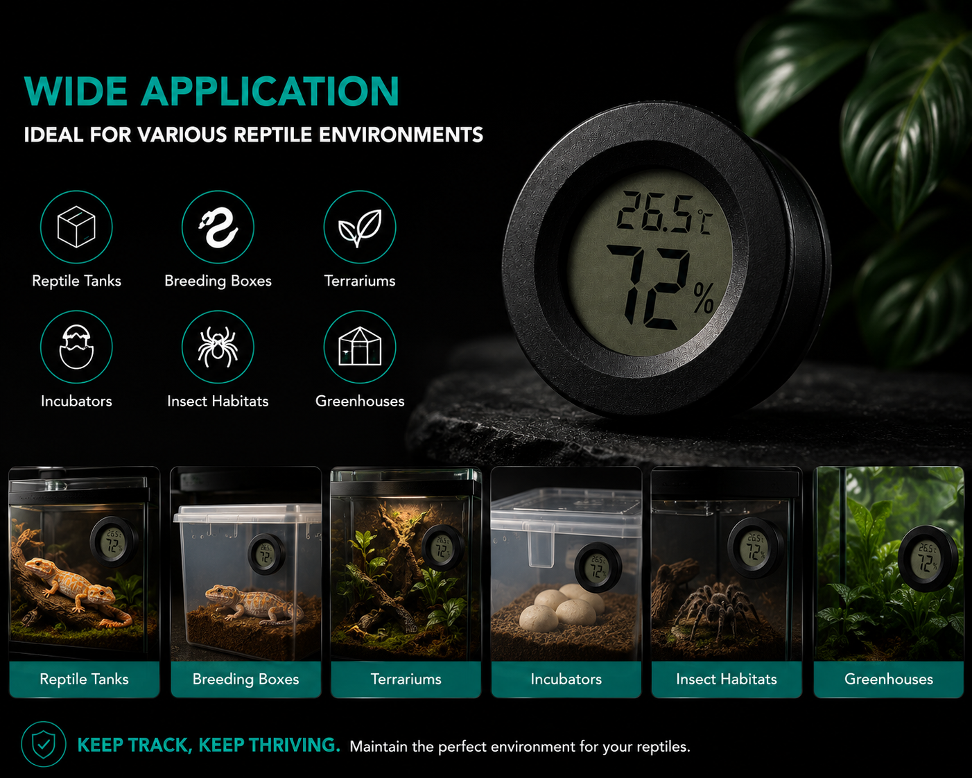 Digital Reptile Thermometer & Hygrometer | LCD Temperature & Humidity Monitor