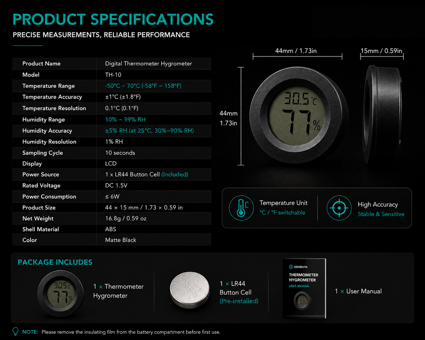 Digital Reptile Thermometer & Hygrometer | LCD Temperature & Humidity Monitor