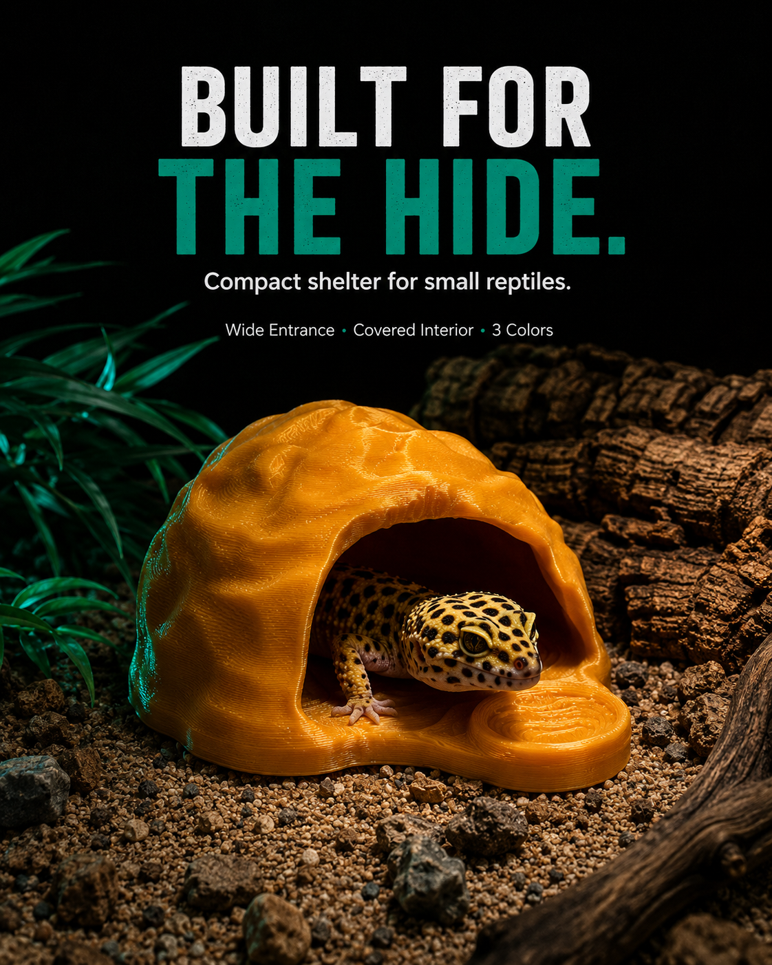 Reptile Hideout Cave | Secure PETG Shelter for Geckos, Snakes & Small Reptiles