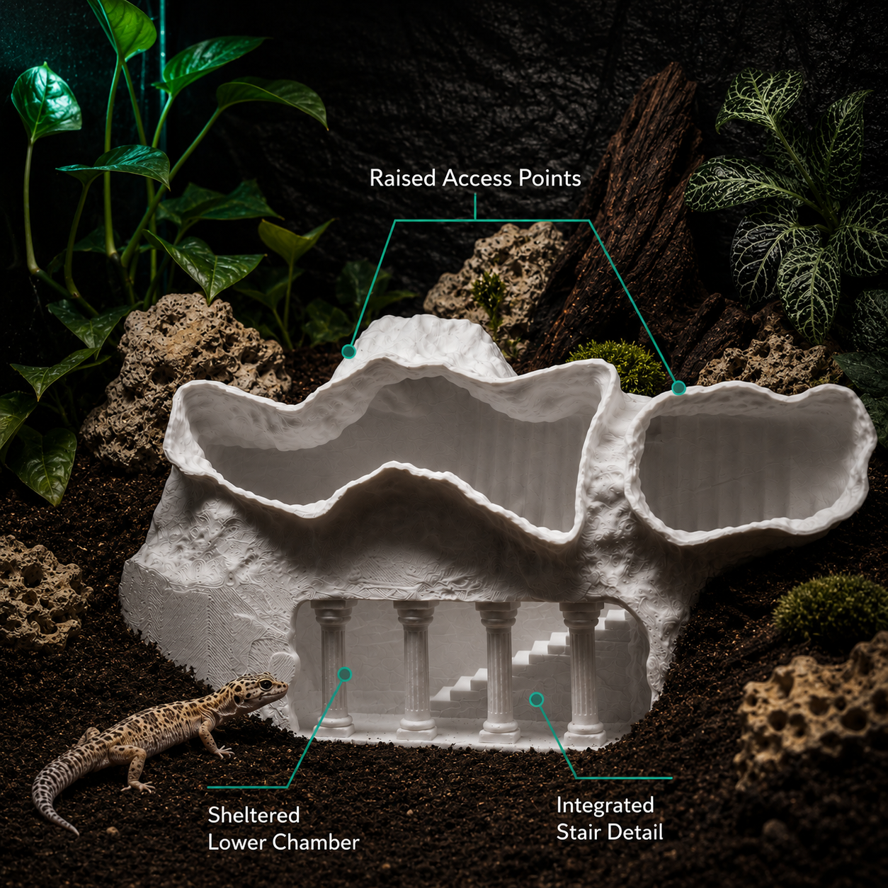 Terrarium Archway Hideout | Sculpted Multi-Level Shelter for Reptiles
