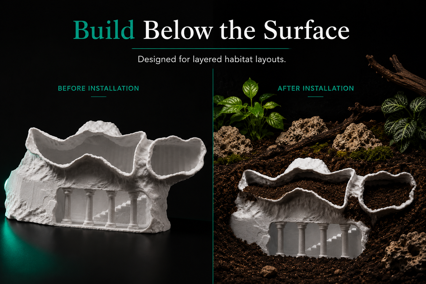 Terrarium Archway Hideout | Sculpted Multi-Level Shelter for Reptiles