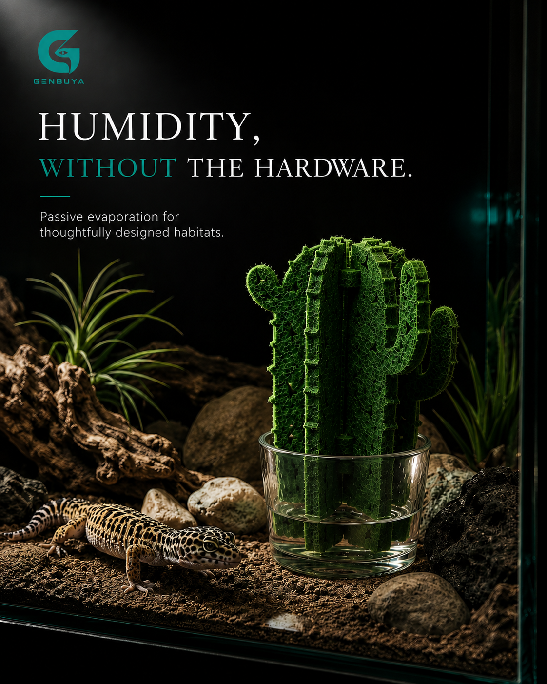 Cactus Terrarium Humidifier | Passive Moisture Support for Reptile Habitats