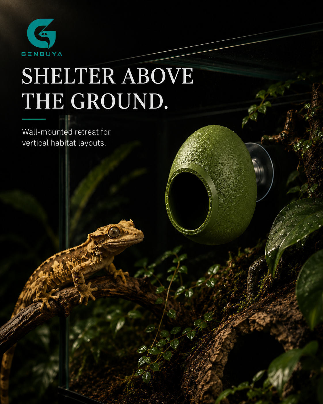 Wall-Mounted Egg Reptile Hide | Suction Cup Shelter for Arboreal Terrariums