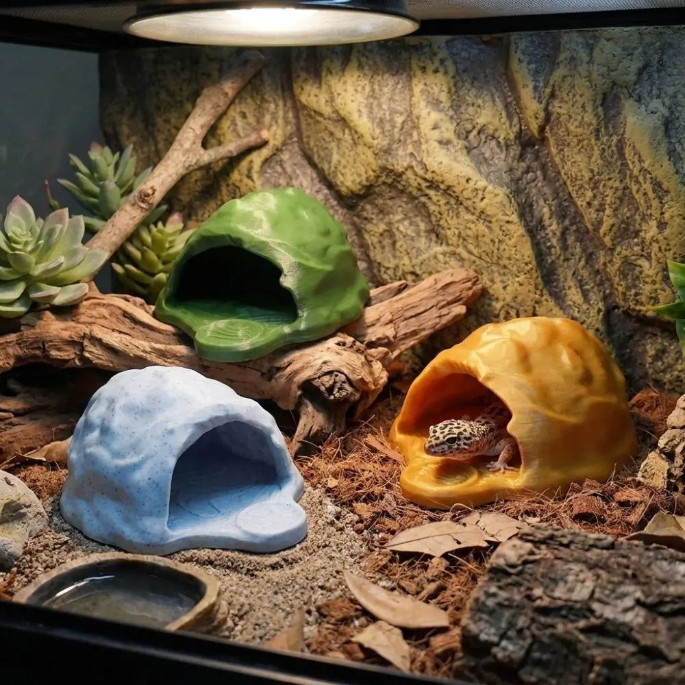 Unique Simulation Rock Reptile Hideout Smooth Edge Realistic 3D Printed Cave Stable Sturdy PETG Lizard Feeder Turtle Tank