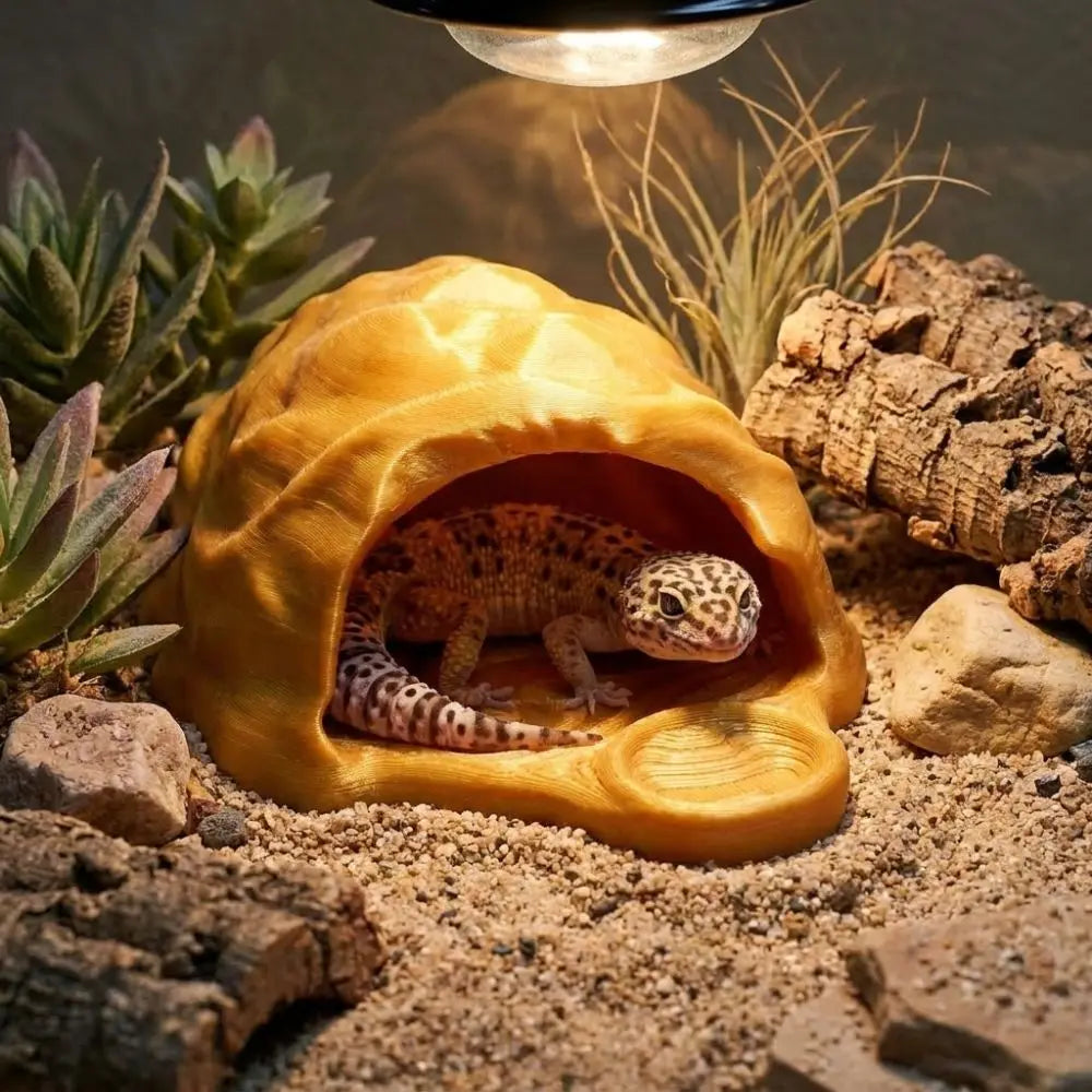 Unique Simulation Rock Reptile Hideout Smooth Edge Realistic 3D Printed Cave Stable Sturdy PETG Lizard Feeder Turtle Tank