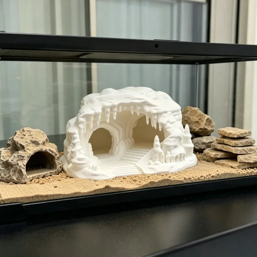 Ice Cave Reptile Hideout Terrarium Decor Gecko Lizard Snake Shelter with Ladder 3D Printed Habitat Ornament