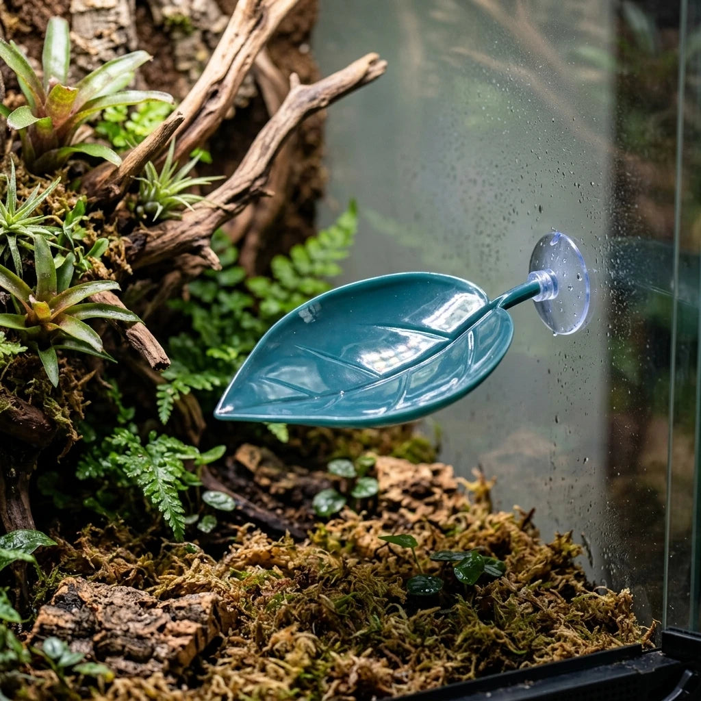 Reptile Hammock with Artificial Plant | Suction Cup Resting Platform for Geckos & Lizards