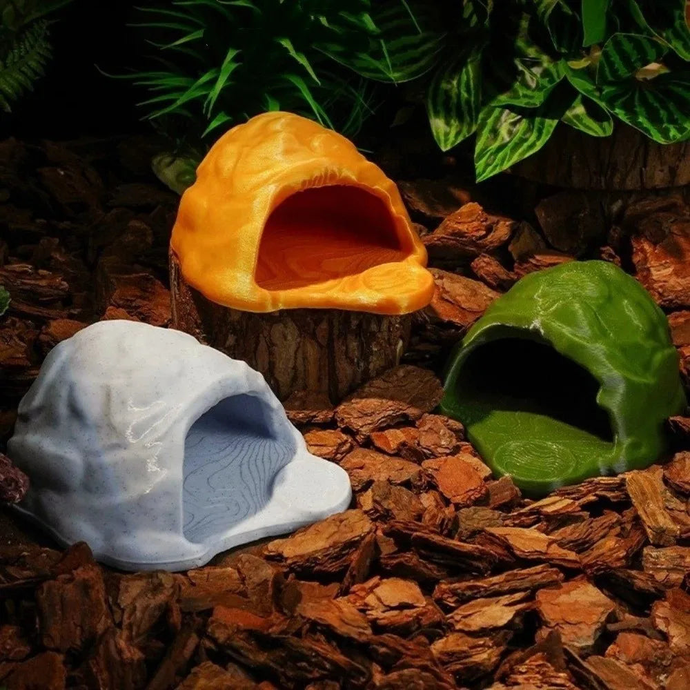 Simulation Rock Reptile Hideout Smooth Edge Sturdy PETG Lizard Feeder Realistic Stable 3D Printed Cave Aquarium Decoration
