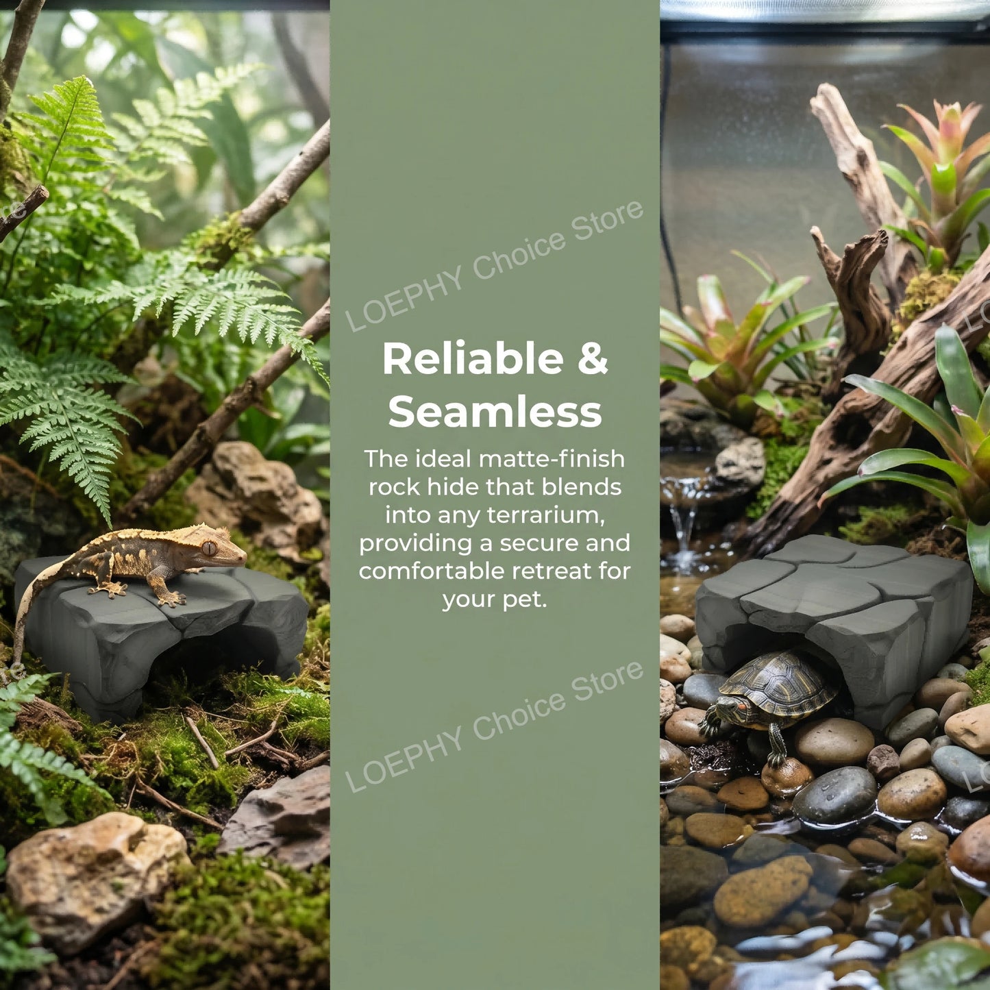 Stone Style Reptile Hideout Stone Reptile Rock Hide Cave Texture  Shelter Food Safe PETG Cave for Gecko, Turtle & Small Reptiles