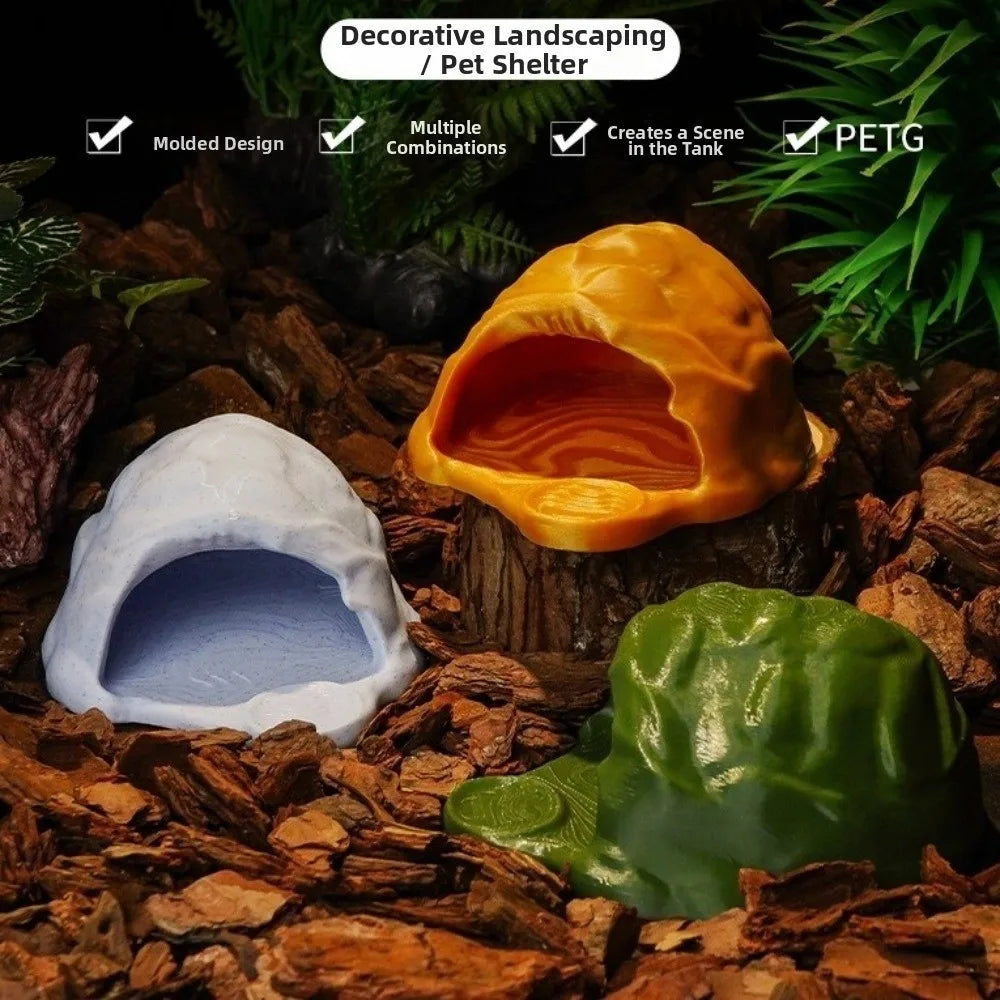 Simulation Rock Reptile Hideout Smooth Edge Sturdy PETG Lizard Feeder Realistic Stable 3D Printed Cave Aquarium Decoration
