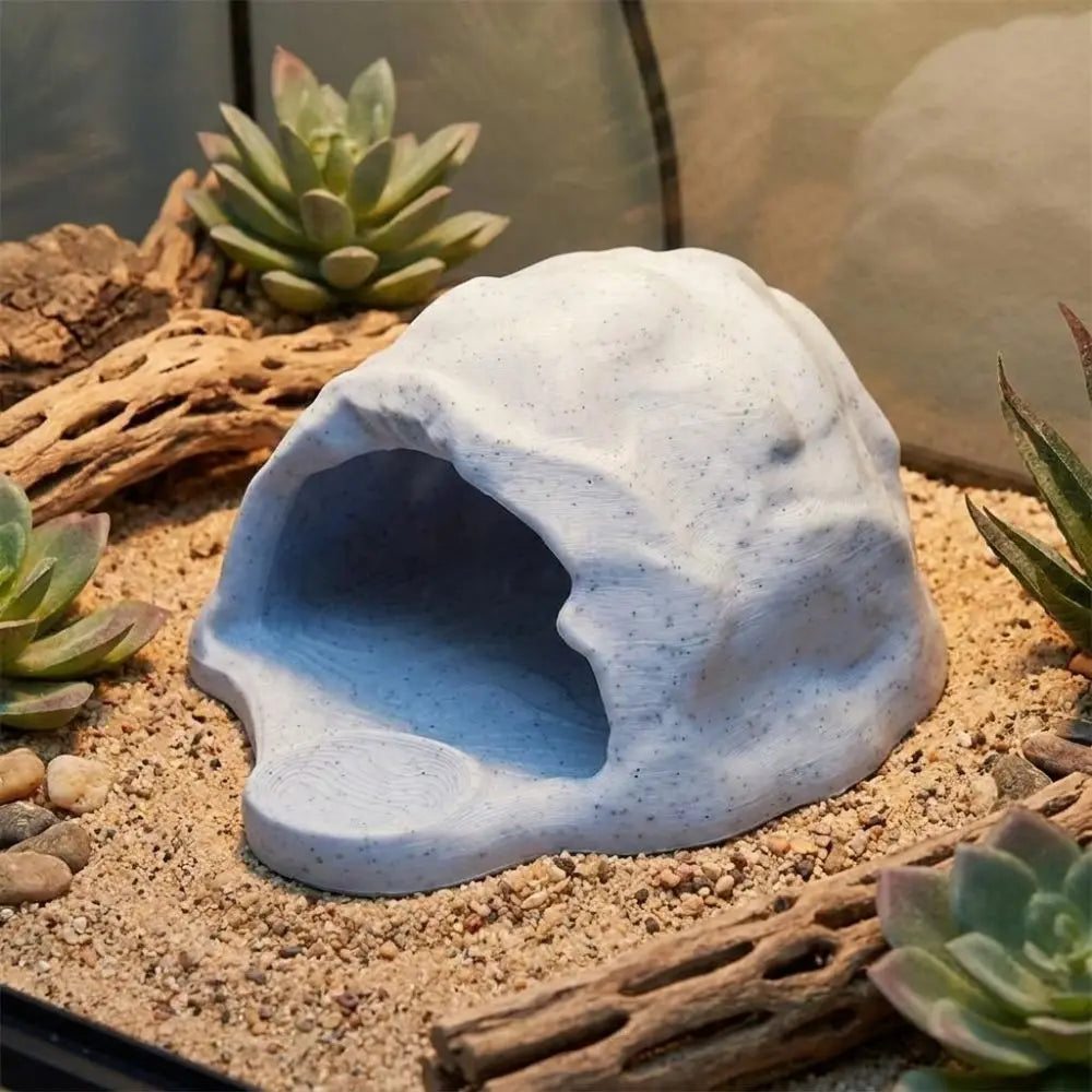 Simulation Rock Reptile Hideout Smooth Edge Sturdy PETG Lizard Feeder Realistic Stable 3D Printed Cave Aquarium Decoration