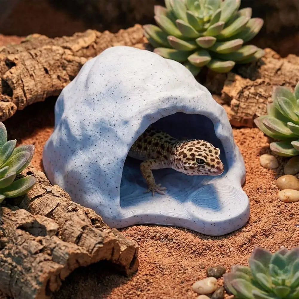 Unique Simulation Rock Reptile Hideout Smooth Edge Realistic 3D Printed Cave Stable Sturdy PETG Lizard Feeder Turtle Tank