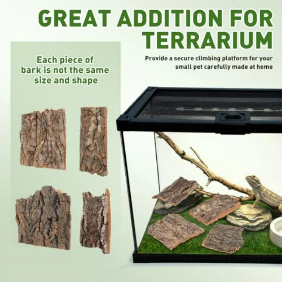 4Pcs Cork Bark for Reptiles, Terrarium Tree Bark Decor, Reptile Barks Decor Wood, Natural Habitat Decoration for Bearded Dragon