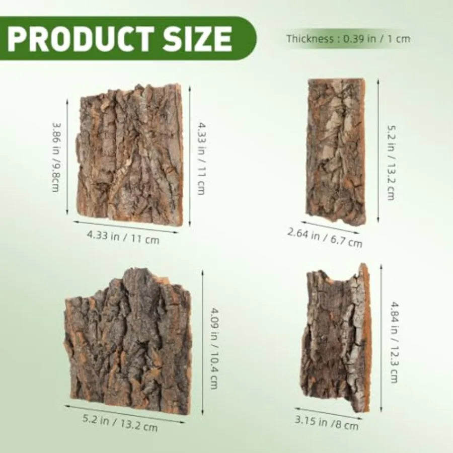 4Pcs Cork Bark for Reptiles, Terrarium Tree Bark Decor, Reptile Barks Decor Wood, Natural Habitat Decoration for Bearded Dragon