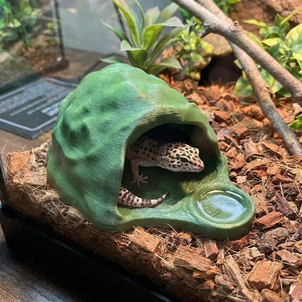 Unique Simulation Rock Reptile Hideout Smooth Edge Realistic 3D Printed Cave Stable Sturdy PETG Lizard Feeder Turtle Tank