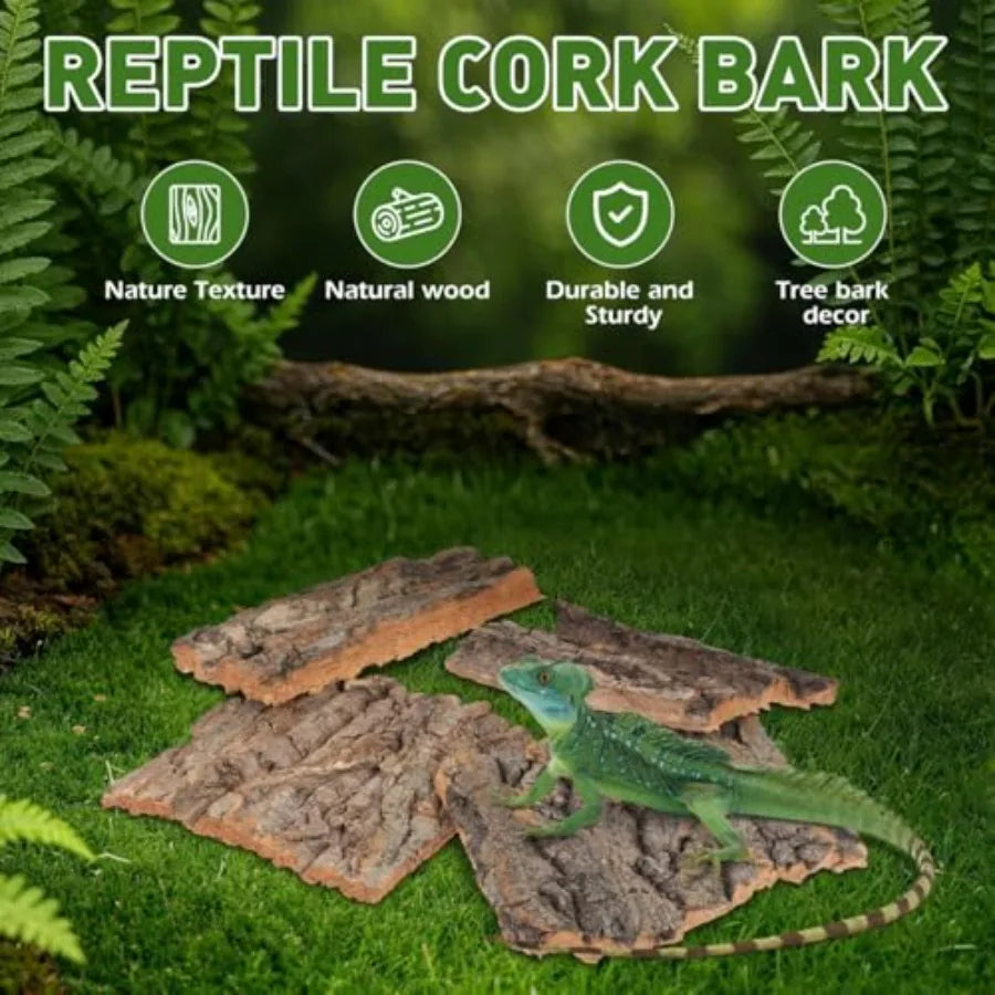4Pcs Cork Bark for Reptiles, Terrarium Tree Bark Decor, Reptile Barks Decor Wood, Natural Habitat Decoration for Bearded Dragon
