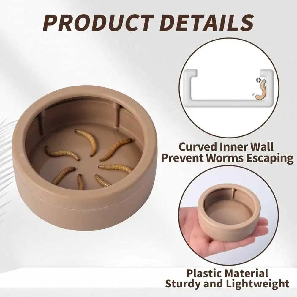 Portable Escape-Proof Reptile Food Dish Non-Tip Multi-purpose Worm Water Dish Compact Mealworm Feeder Cups Lizards Compact
