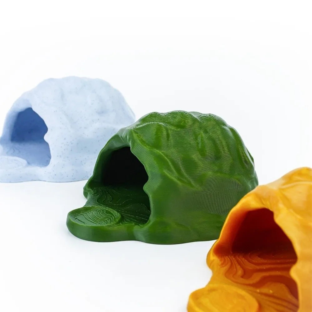 Unique Simulation Rock Reptile Hideout Smooth Edge Realistic 3D Printed Cave Stable Sturdy PETG Lizard Feeder Turtle Tank