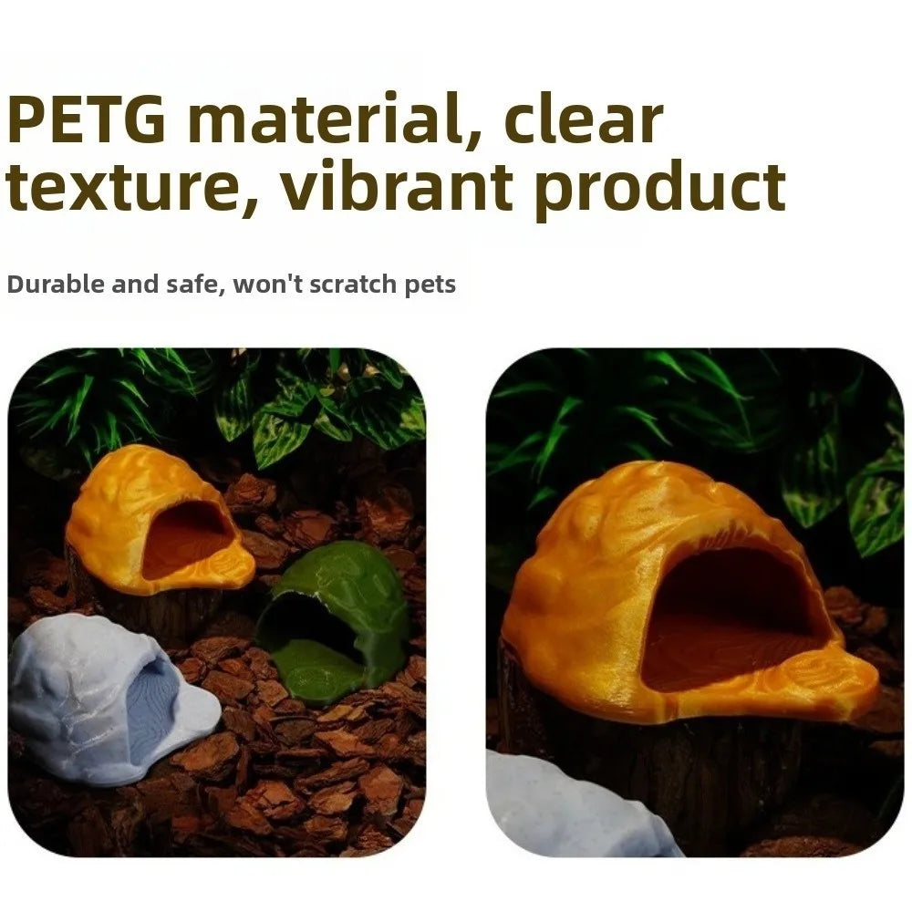 Unique Simulation Rock Reptile Hideout Smooth Edge Realistic 3D Printed Cave Stable Sturdy PETG Lizard Feeder Turtle Tank