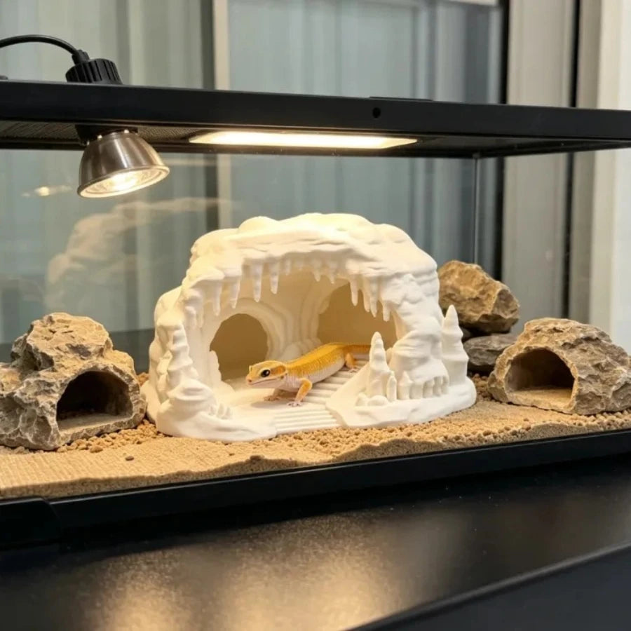 Ice Cave Reptile Hideout Terrarium Decor Gecko Lizard Snake Shelter with Ladder 3D Printed Habitat Ornament