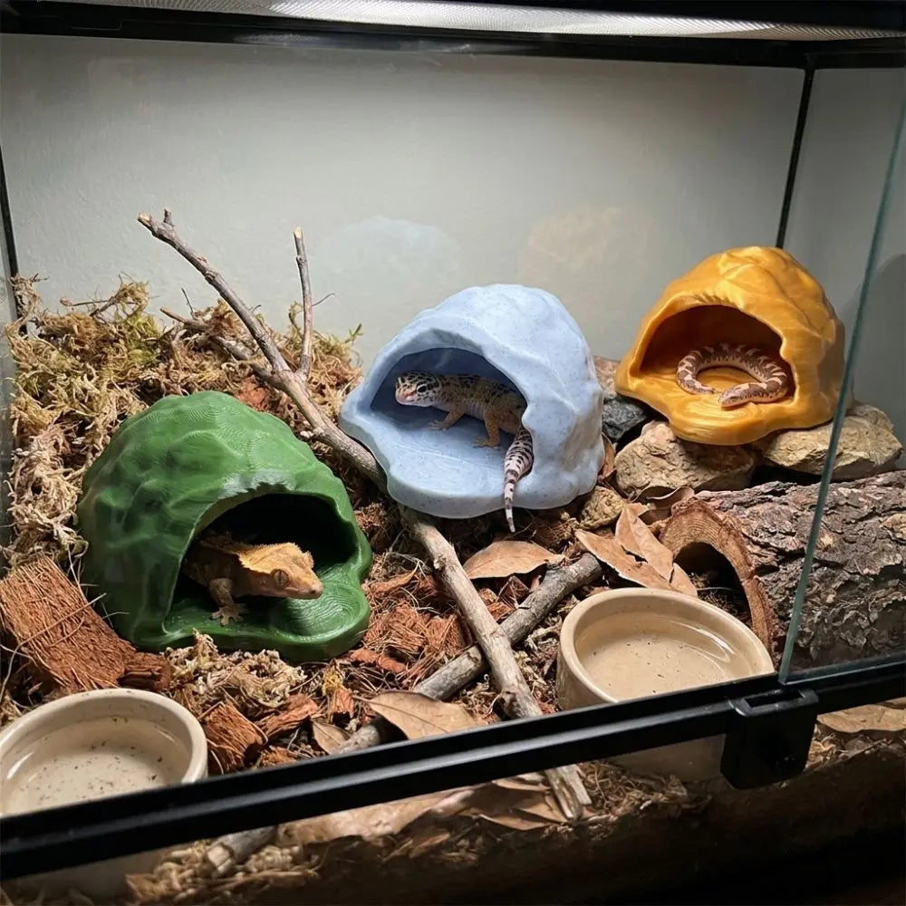 Unique Simulation Rock Reptile Hideout Smooth Edge Realistic 3D Printed Cave Stable Sturdy PETG Lizard Feeder Turtle Tank