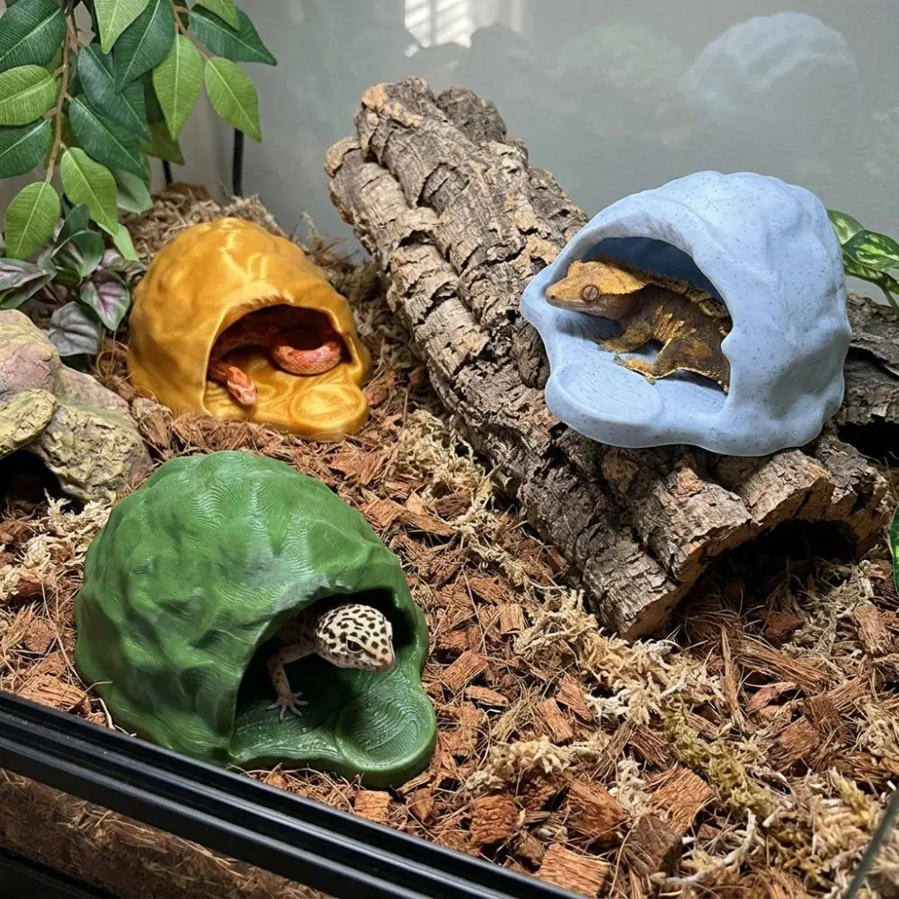 Simulation Rock Reptile Hideout Smooth Edge Sturdy PETG Lizard Feeder Realistic Stable 3D Printed Cave Aquarium Decoration
