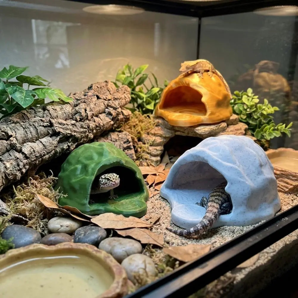 Simulation Rock Reptile Hideout Smooth Edge Sturdy PETG Lizard Feeder Realistic Stable 3D Printed Cave Aquarium Decoration