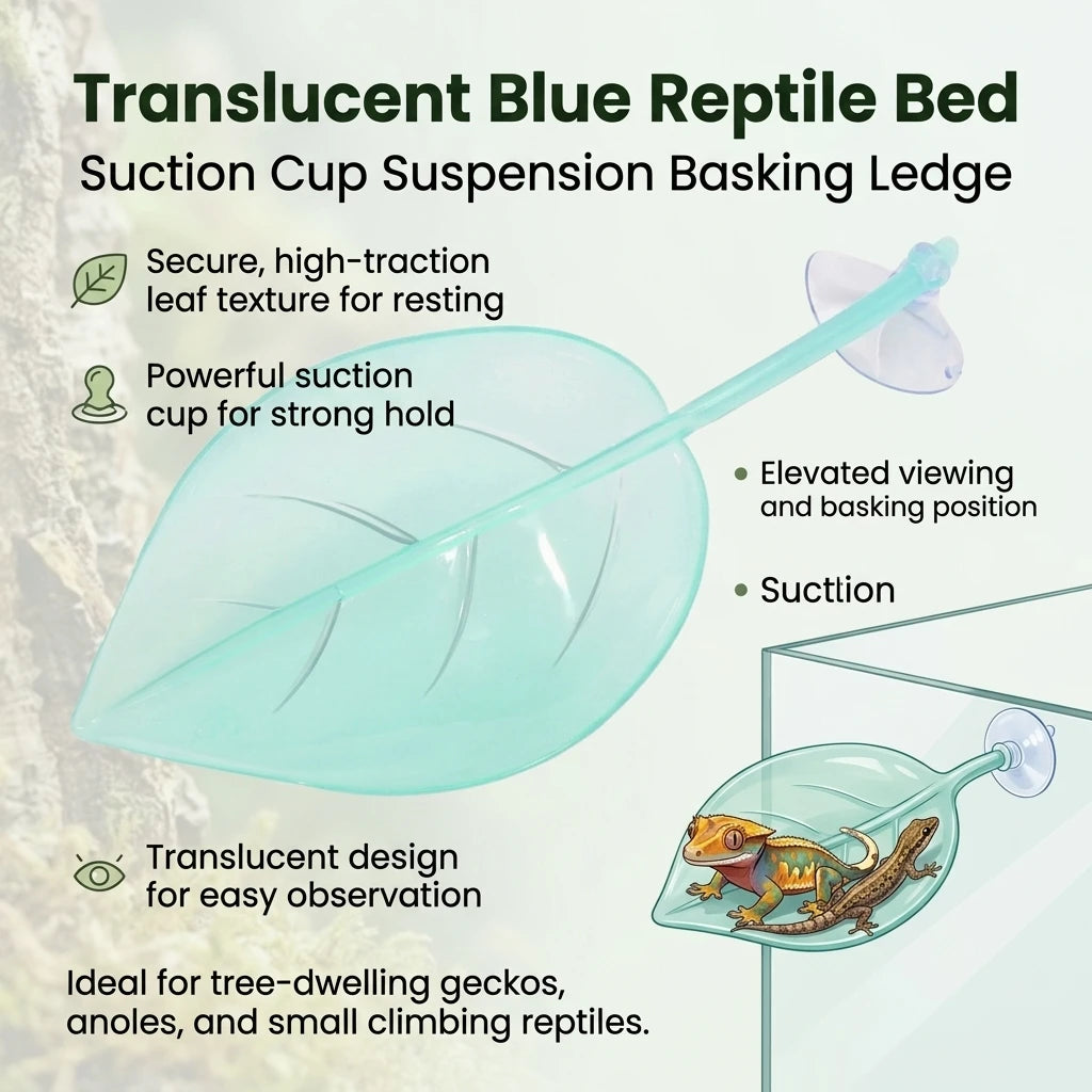 Reptile Hammock with Artificial Plant | Suction Cup Resting Platform for Geckos & Lizards