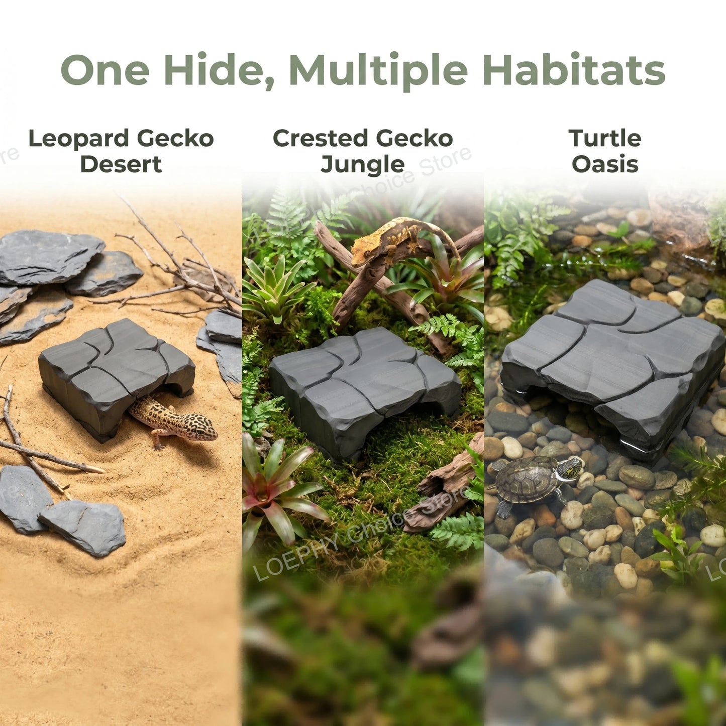 Stone Style Reptile Hideout Stone Reptile Rock Hide Cave Texture  Shelter Food Safe PETG Cave for Gecko, Turtle & Small Reptiles