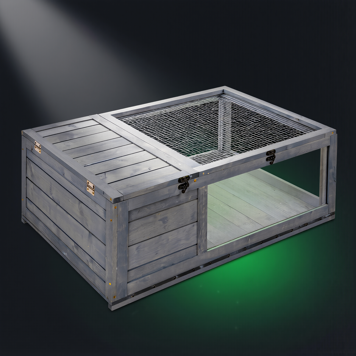 The Wild Den — Wooden Reptile Enclosure with 3-Window Panoramic View | For Turtles, Guinea Pigs, Lizards & Snakes