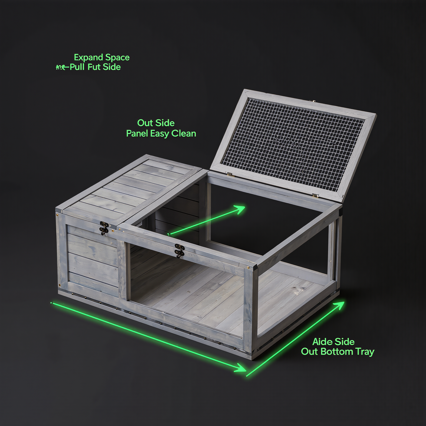 The Wild Den — Wooden Reptile Enclosure with 3-Window Panoramic View | For Turtles, Guinea Pigs, Lizards & Snakes