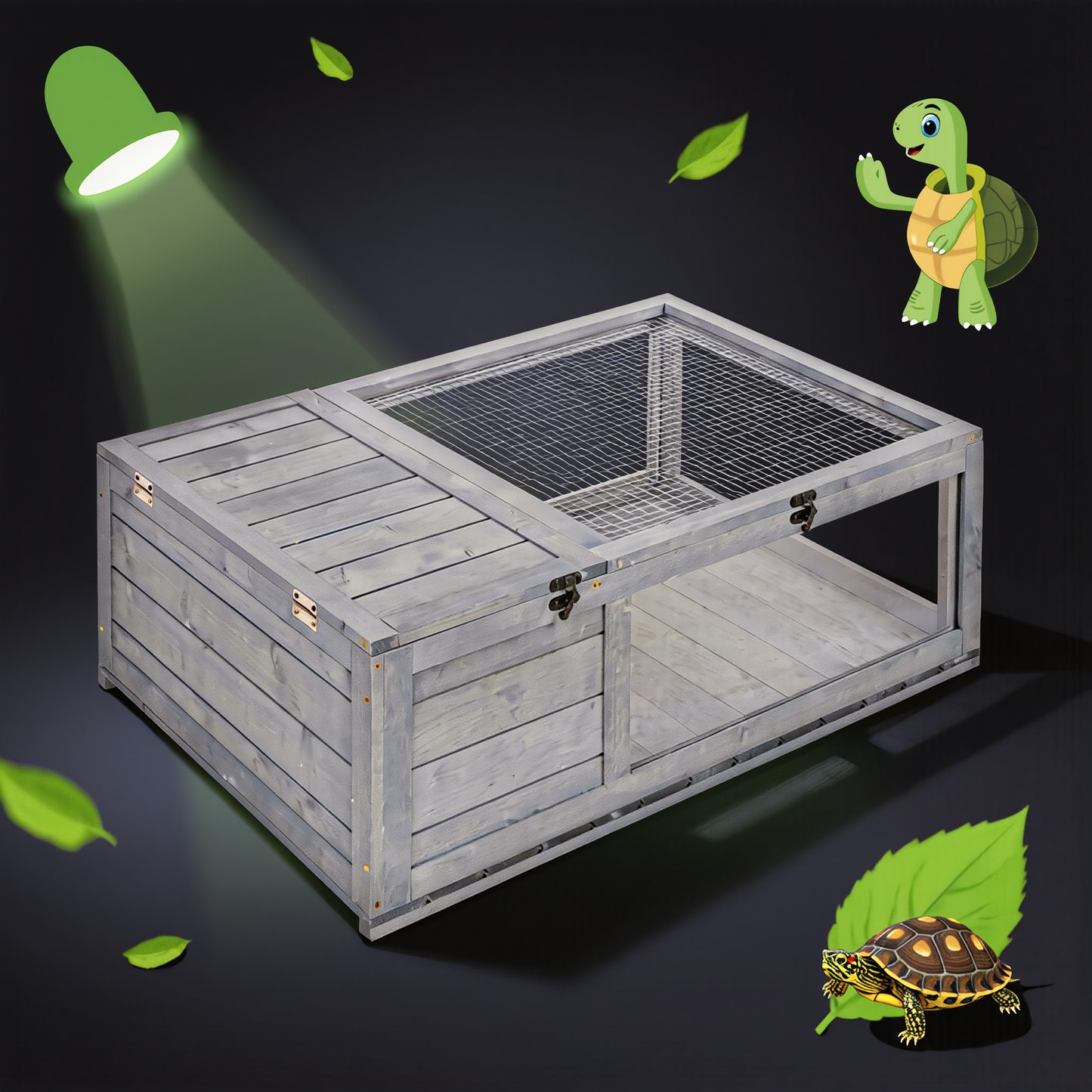 The Wild Den — Wooden Reptile Enclosure with 3-Window Panoramic View | For Turtles, Guinea Pigs, Lizards & Snakes