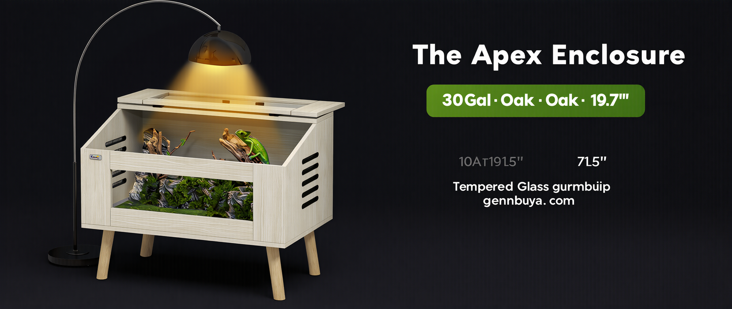 The Apex Den — 30 Gallon Reptile Enclosure 
with Top Opening & Glass Windows | For Snakes, 
Lizards, Horned Frogs & Chameleons
